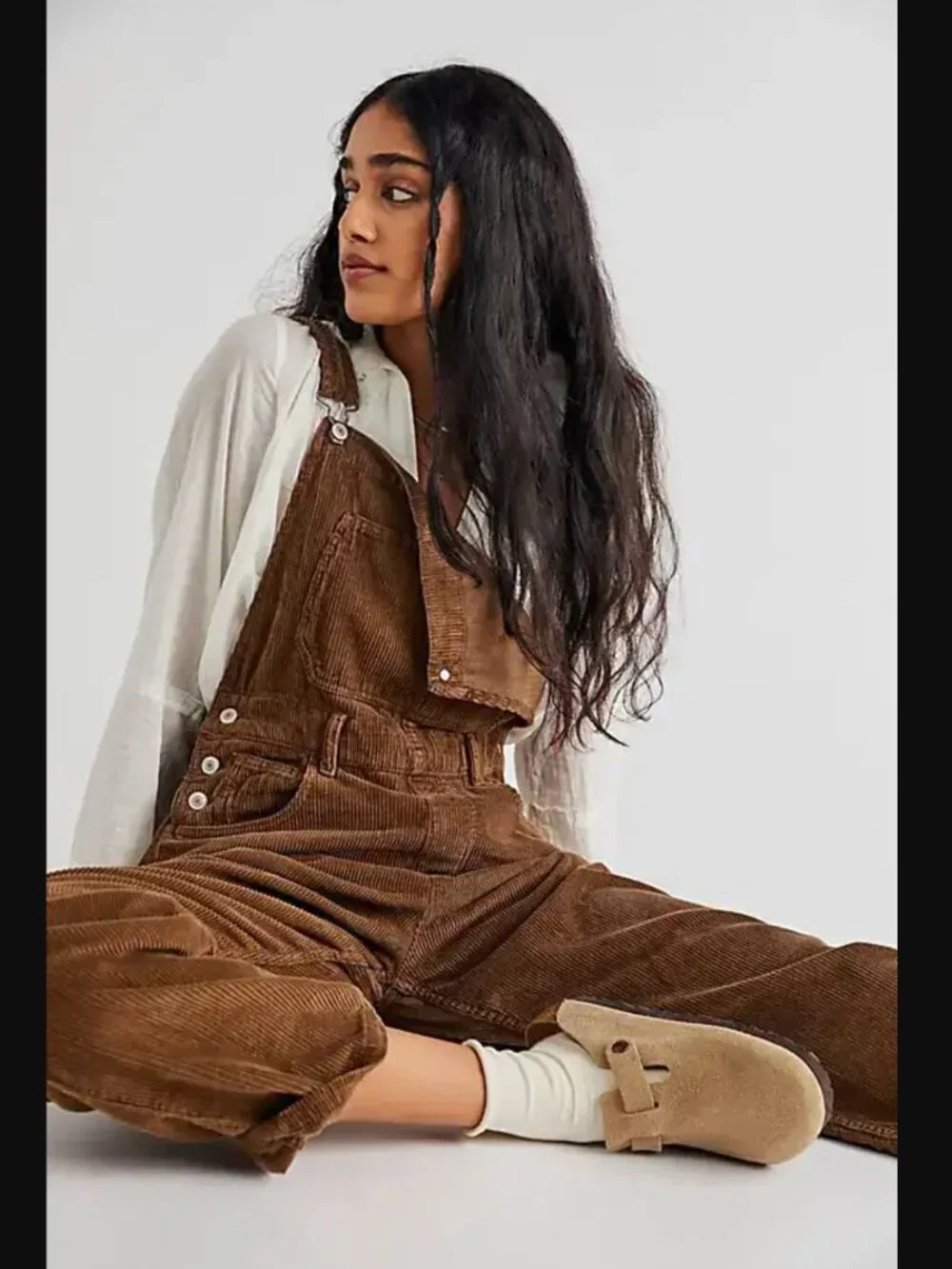 We the Free Free People Brown Corduroy Bib Overall Size L Baggy Loose Casual - Picture 1 of 10